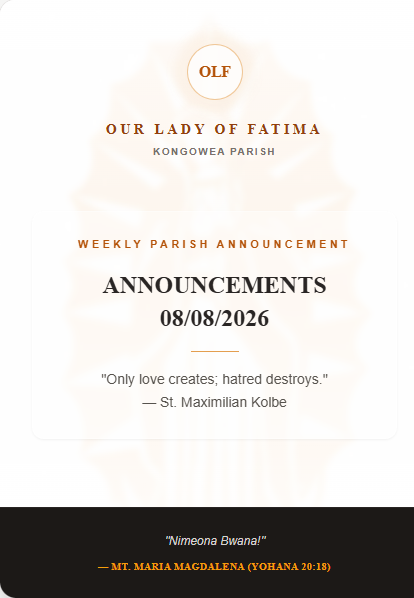 ANNOUNCEMENTS 08/08/2026